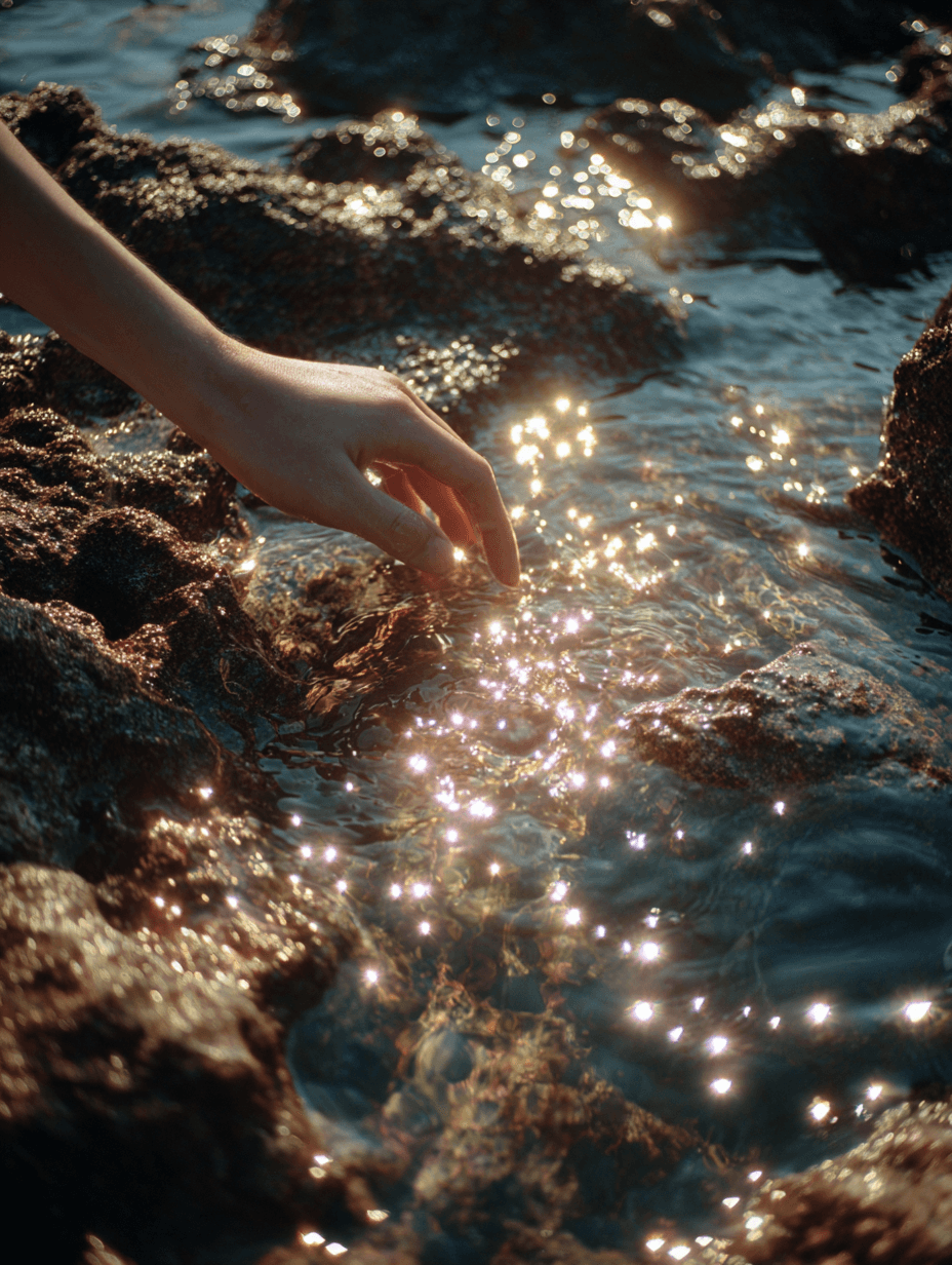 A hand touching shimmering creek, representing the calm and clarity patients can experience during ketamine therapy at Fountain Health NYC